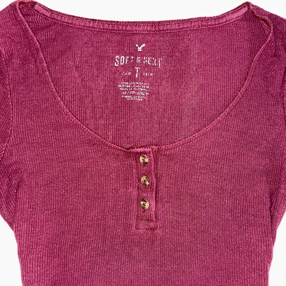 Burgundy Ribbed Henley Top - Picture 4 of 6